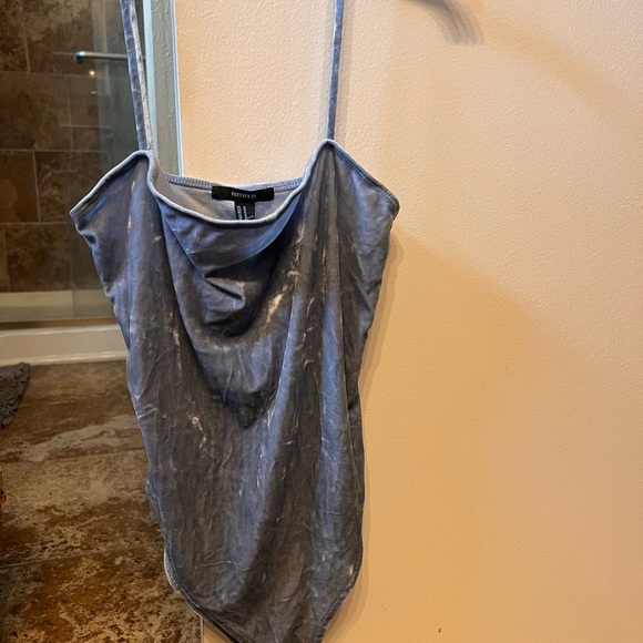 Forever 21 Velvet Light Blue Bodysuit Leotard Size M - Picture 2 of 5